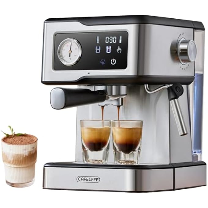 Cafelffe Mk901 Espresso Coffee Machine Maker With Milk Frother  950W  15L 20 Bar Pump Smart Touch ScreenStainless Steel BodyPowerful Steam For LatteCappuccino - Image 1