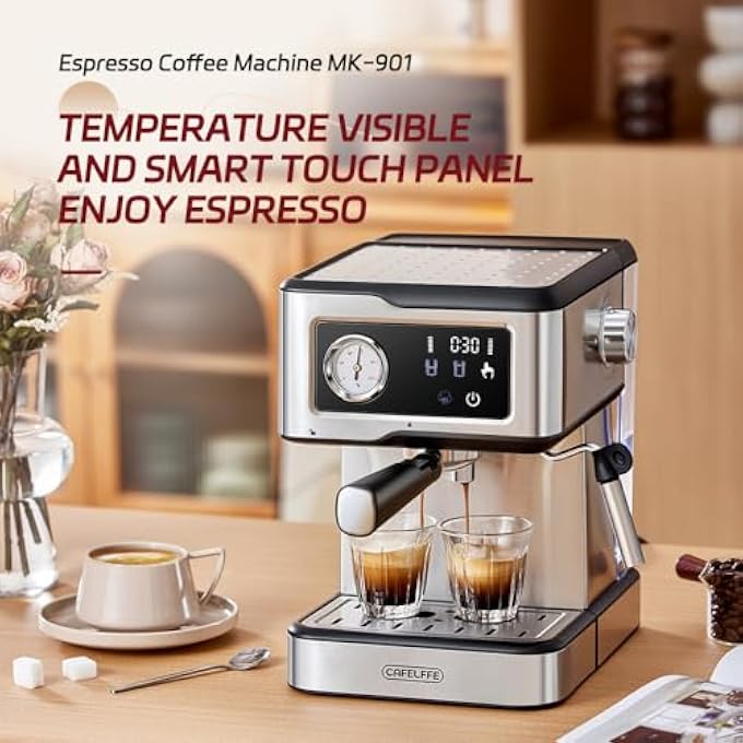 Cafelffe Mk901 Espresso Coffee Machine Maker With Milk Frother  950W  15L 20 Bar Pump Smart Touch ScreenStainless Steel BodyPowerful Steam For LatteCappuccino - Image 2