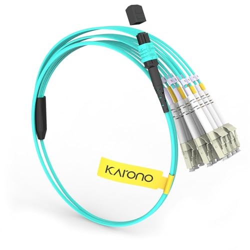 Karono MPO/MTP Breakout Cable 1M(3.3ft), 12 x LC (6 Duplex) Fanout Fiber Optic Cable, 10G/40G QSFP 40GBase-SR4, OM3 Multimode 50/125 - Aqua - Image 1