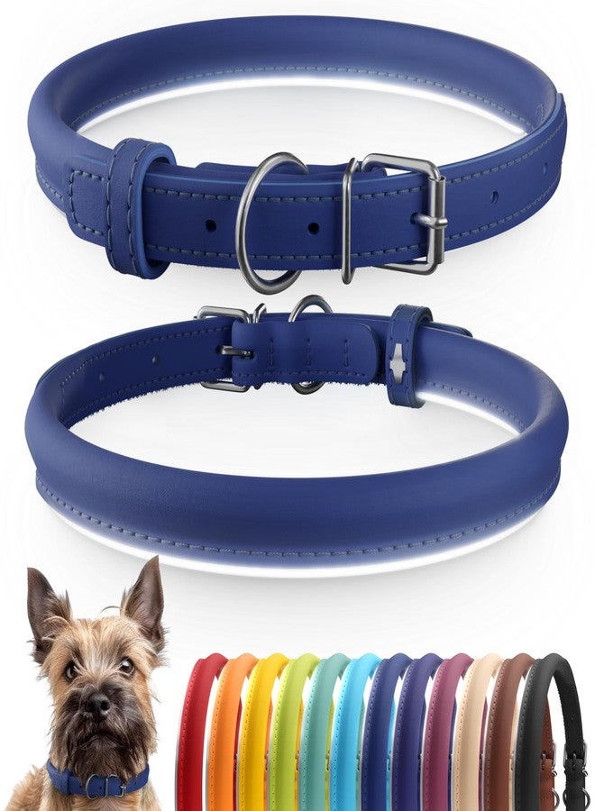 CollarDirect Reflective Rolled Leather Dog Collar, Soft Padded Round Puppy Collar, Handmade Genuine Leather Collar Dog Small Large Cat Collars 13 Colors (6-7 Inch, Deep Blue Reflective) - Image 1