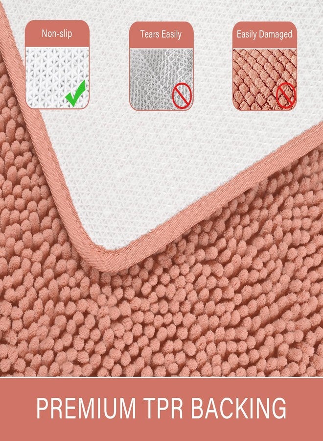 LOCHAS Luxury Bathroom Rug Shaggy Bath Mat 24 x 60 Inch, Washable Non Slip Bath Rugs for Bathroom Shower, Soft Plush Chenille Absorbent Carpets Mats, Pink - Image 2