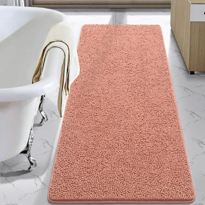 LOCHAS Luxury Bathroom Rug Shaggy Bath Mat 24 x 60 Inch, Washable Non Slip Bath Rugs for Bathroom Shower, Soft Plush Chenille Absorbent Carpets Mats, Pink - Image 1