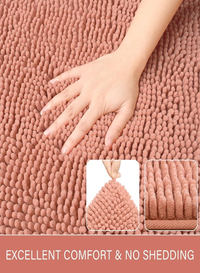 LOCHAS Luxury Bathroom Rug Shaggy Bath Mat 24 x 60 Inch, Washable Non Slip Bath Rugs for Bathroom Shower, Soft Plush Chenille Absorbent Carpets Mats, Pink - Image 3
