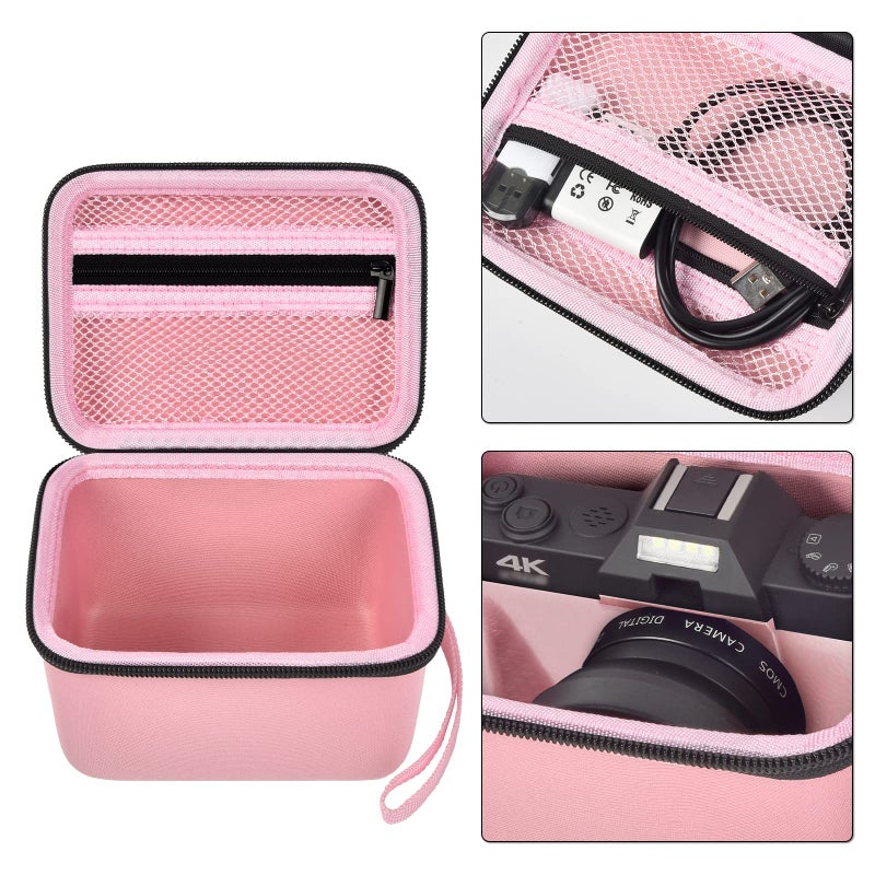 Comecase Vlogging Camera Case Compatible with Duluvulu/for TEBNGIHNM/for zheozeig/for Oiadek 4K Digital Cameras for Youtube. Vlog Camera Carrying Storage for Lens, Cable and Other Accessories - Pink - Image 4