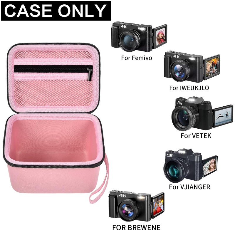 Comecase Vlogging Camera Case Compatible with Duluvulu/for TEBNGIHNM/for zheozeig/for Oiadek 4K Digital Cameras for Youtube. Vlog Camera Carrying Storage for Lens, Cable and Other Accessories - Pink - Image 2