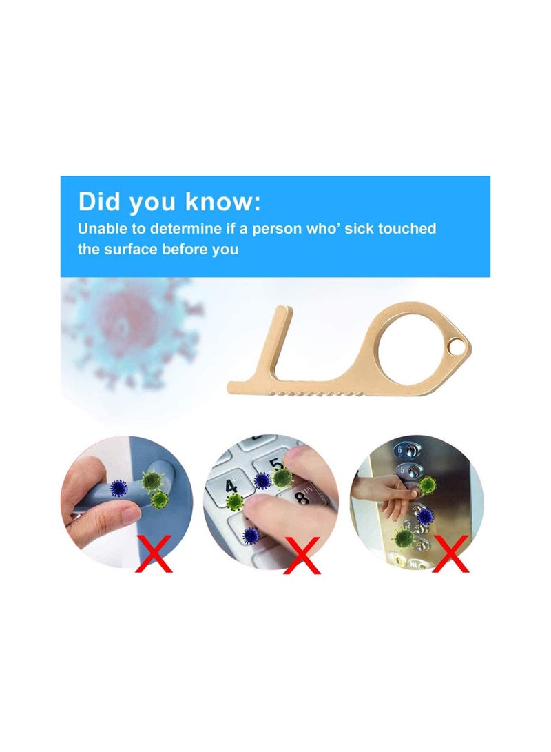 2PCS Copper Contactless Door Opener, No Touch Key Easy to Carry EDC, Key Tool for Outdoor Public Door Handle Touchscreen Button ATM Machine, No-Touch Keep Hands Clean (Gold) - Image 2