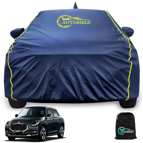 Autobirsa Waterproof Car Body Cover for Maruti Swift 2025 Hybrid 100% All Weather Proof with Mirror Packet & Full Bottom Elastic, Triple Stitching with 100% Nail Proof Cover Navy Blue - Image 1
