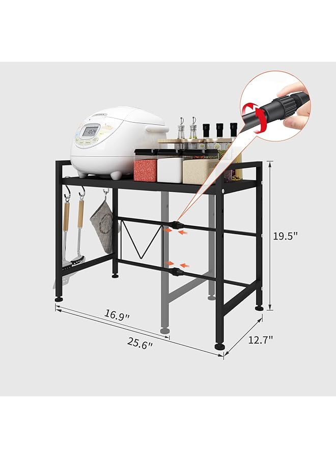 erorex 2 Tier Microwave Oven Rack Expandable And Height Adjustable Microwave Shelf Kitchen Counter Shelf And Organizer With 3 Hooks Carbon Steel 55Lbs Weight Capacity Matte Black - Image 1