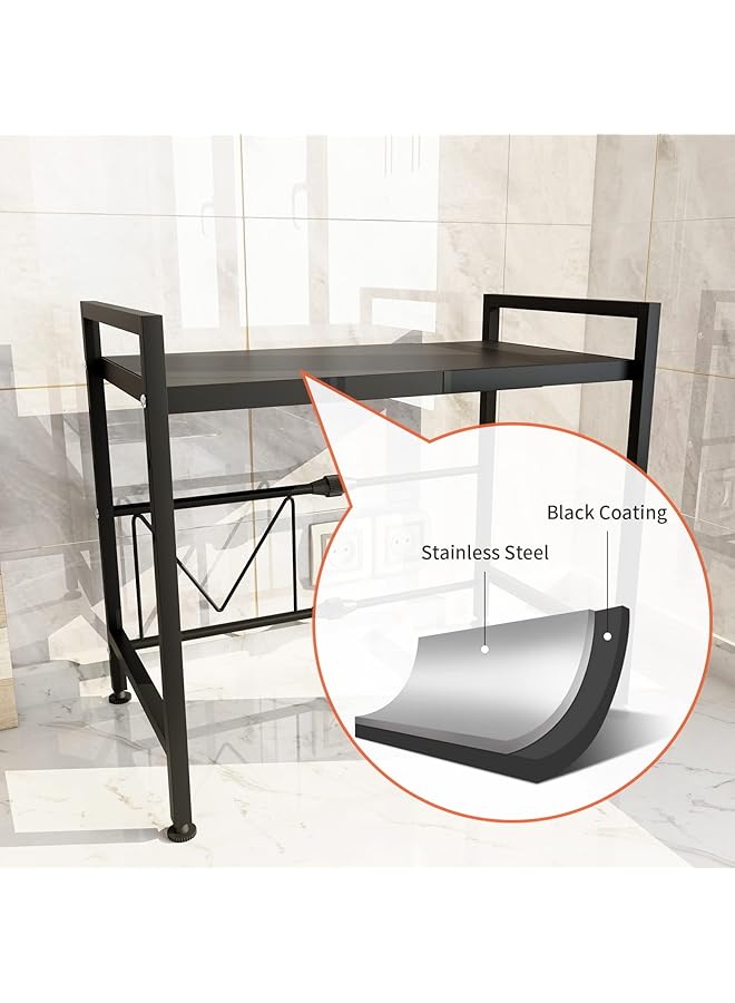 erorex 2 Tier Microwave Oven Rack Expandable And Height Adjustable Microwave Shelf Kitchen Counter Shelf And Organizer With 3 Hooks Carbon Steel 55Lbs Weight Capacity Matte Black - Image 4