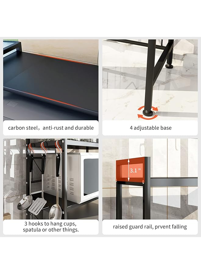 erorex 2 Tier Microwave Oven Rack Expandable And Height Adjustable Microwave Shelf Kitchen Counter Shelf And Organizer With 3 Hooks Carbon Steel 55Lbs Weight Capacity Matte Black - Image 3