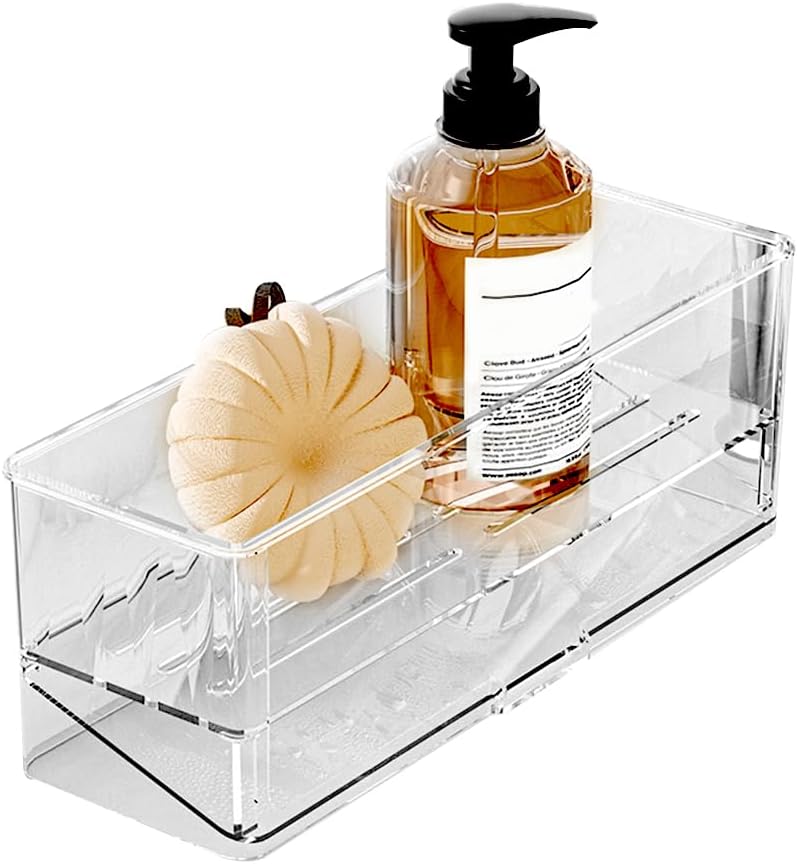 STORICANS Sponge Holder for Kitchen Sink, Plastic Sink Caddy No Rust, Kitchen Sink Organizer Countertop Soap Dispenser Kitchen Organizers and Storage Essentials (Clear) - Image 1
