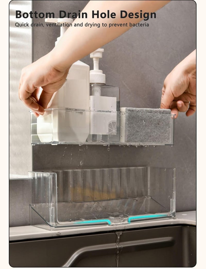 STORICANS Sponge Holder for Kitchen Sink, Plastic Sink Caddy No Rust, Kitchen Sink Organizer Countertop Soap Dispenser Kitchen Organizers and Storage Essentials (Clear) - Image 4