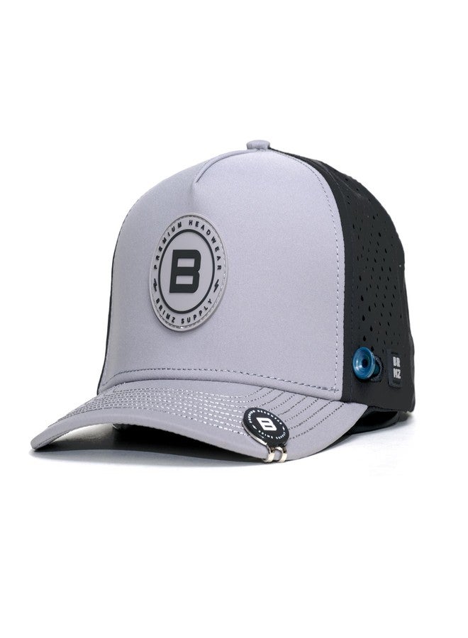 BRIMZ Golf Performance Hat - Breathable Sweat & Water Resistant Golfing Snapback Cap with Tee Holder & Magnetic Ball Marker (Grey/Black) - Image 1