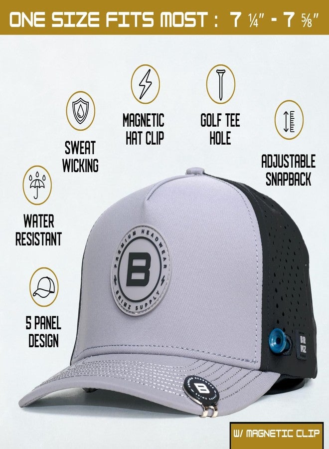 BRIMZ Golf Performance Hat - Breathable Sweat & Water Resistant Golfing Snapback Cap with Tee Holder & Magnetic Ball Marker (Grey/Black) - Image 2