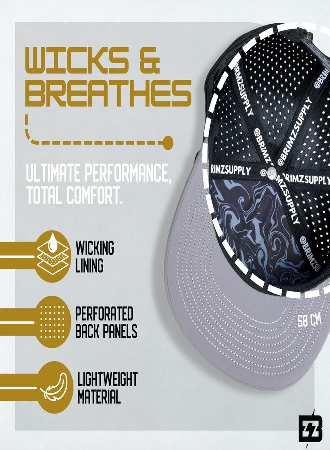BRIMZ Golf Performance Hat - Breathable Sweat & Water Resistant Golfing Snapback Cap with Tee Holder & Magnetic Ball Marker (Grey/Black) - Image 3