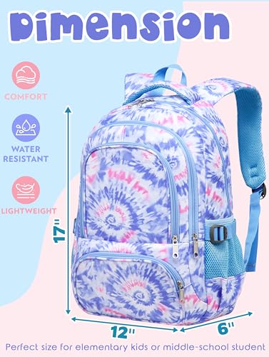 BLUEFAIRY Kids Backpack for Girls Elementary Primary Middle School Bags for Aged 8-10 for Teens Childs Bookbags Back to School Book Bags Cute Mochilas para NiÃ±as Tie-dye Violet - Image 2