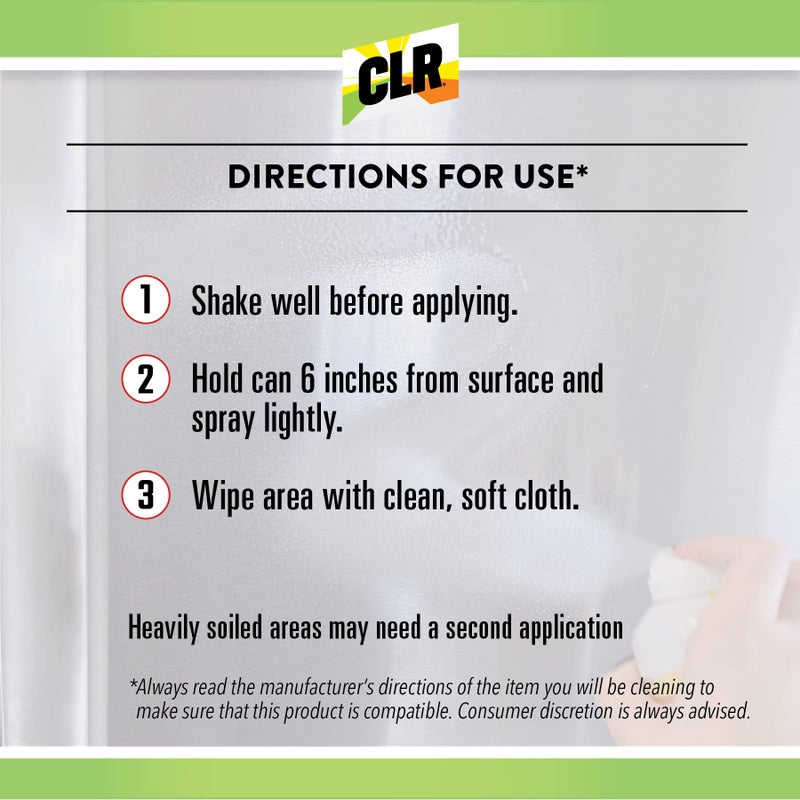 CLR منظف الفولاذ المقاوم للصدأ CLR خالي من البقع - يزيل علامات الماء، بصمات الأصابع وبقايا من الثلاجات، غسالات الصحون، الأفران والمزيد، لمعان خالي من الخطوط - علبة رش سعة 12 أونصة (عبوة من 1) - Image 3