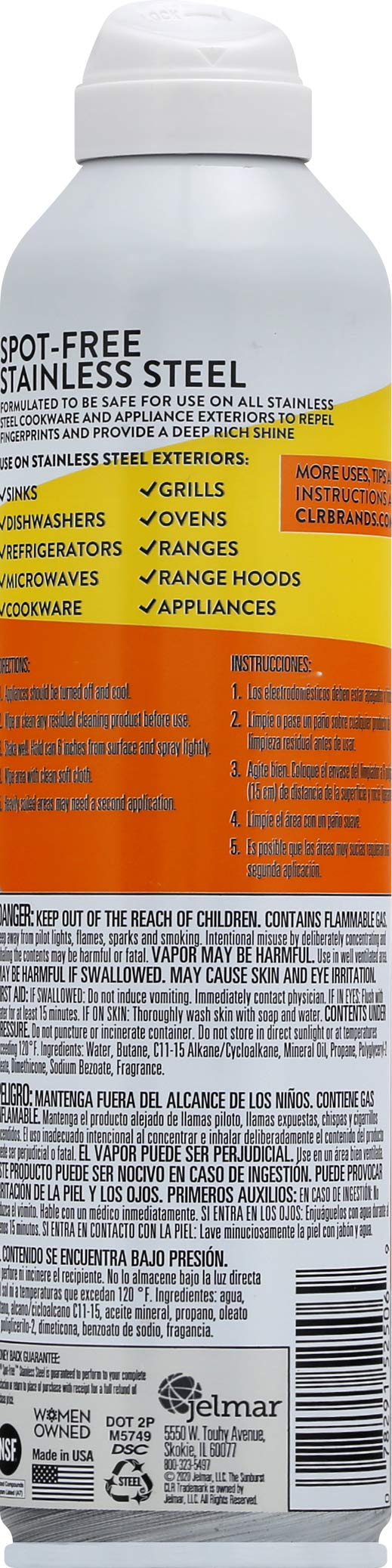 CLR منظف الفولاذ المقاوم للصدأ CLR خالي من البقع - يزيل علامات الماء، بصمات الأصابع وبقايا من الثلاجات، غسالات الصحون، الأفران والمزيد، لمعان خالي من الخطوط - علبة رش سعة 12 أونصة (عبوة من 1) - Image 5