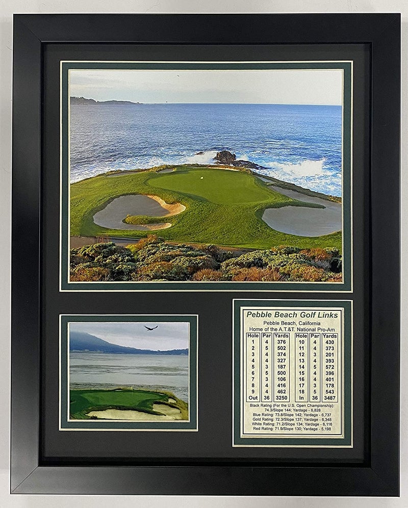 Legends Never Die Pebble Beach Hole #7- The U.S. Open Collectible | Framed Photo Collage Wall Art Decor - 12"x15", Black - Image 1