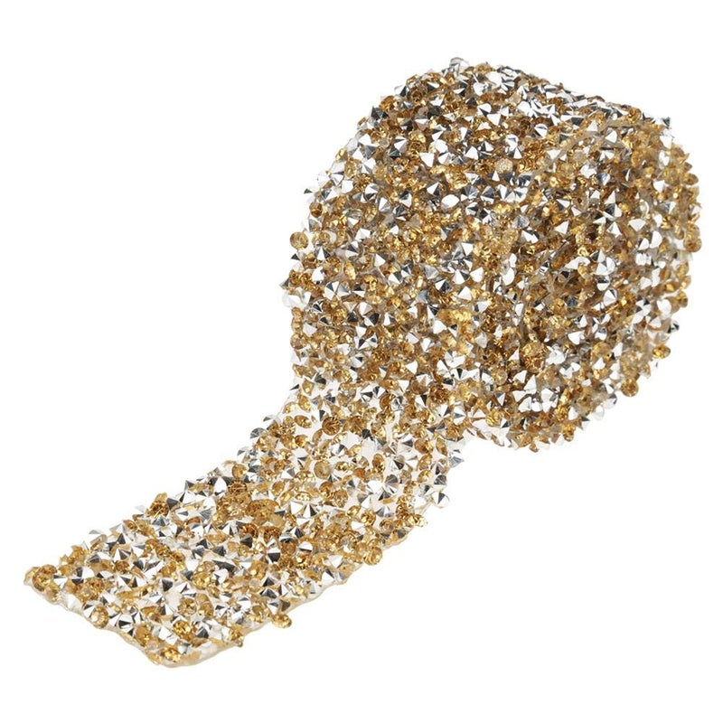 Rhinestone Mesh Ribbon Mesh Wrap Roll Sparkle Crystal Rhinestone Ribbon Wedding DecorationYellow