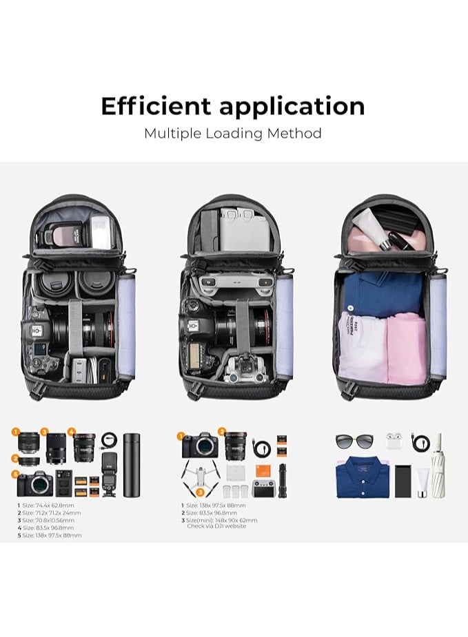 K&F Concept حقيبة مفصل الكاميرا، حقيبة سفر كاميرا مقاومة للماء، حقيبة ظهر للصور، جيب كاميرا مع حماية من المطر - Image 3