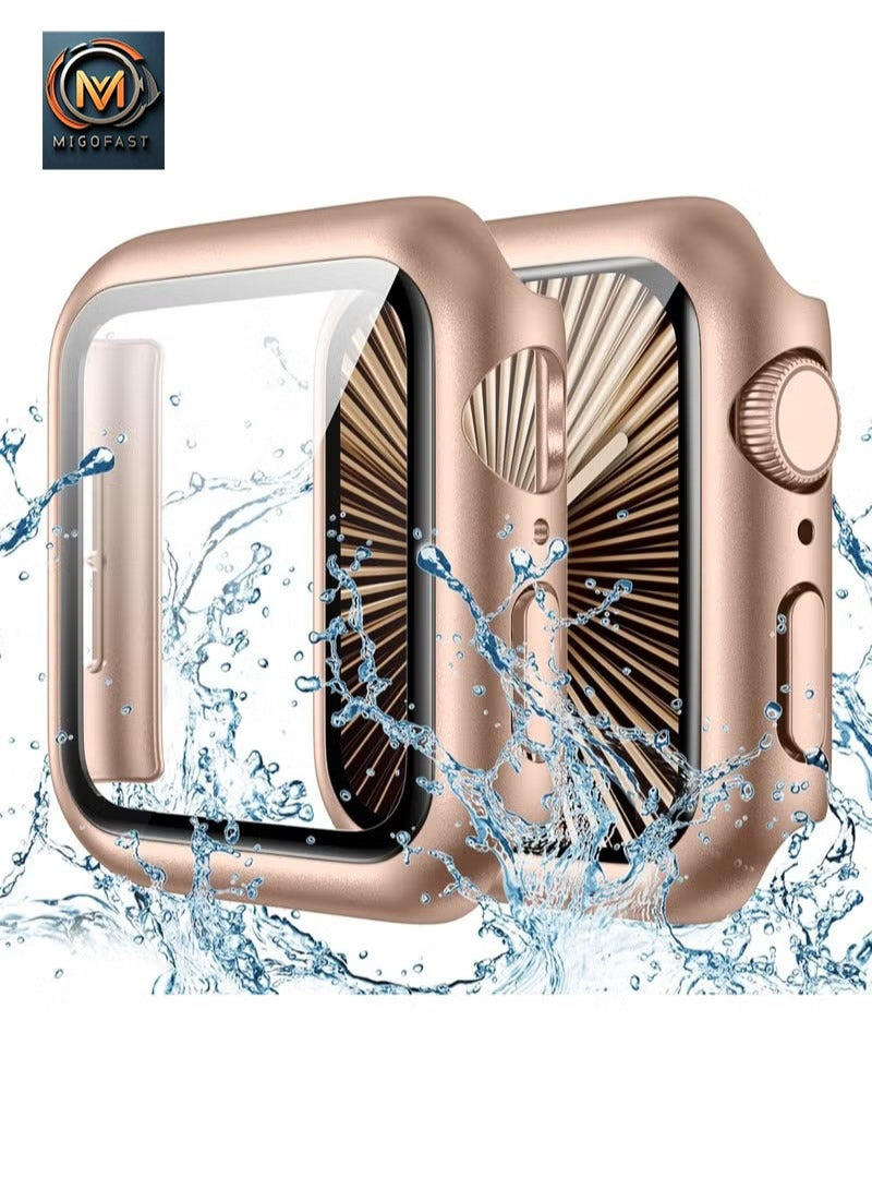 MIGOFAST Apple Watch Cover Series 11/10 Screen Protector 42mm, Hard Bumper with Tempered Glass for Apple Watch 11 Cover 42 mm Rose Pink - Image 1