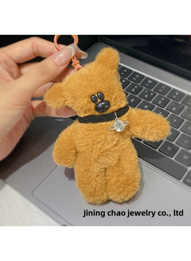 Mr. Bean Doll Teddy Bear Squeaks Pendant High Color Value Plush Doll Keychain Bag Couple Gift-Specifications:Planet Necklace ---- Mr. Bean Teddy Bear Brown - Image 1