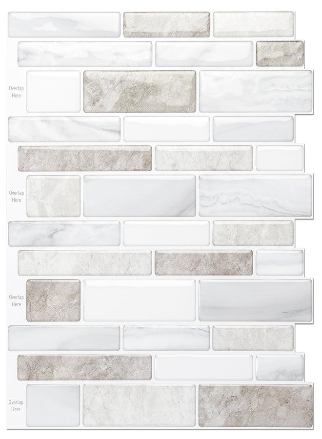 LONGKING 10 Sheet Marble Peel and Stick Backsplash for Kitchen,Self-Adhesive Tile Backsplash for Kitchen, Bathroom, 12" x 12", (Beige & White) - Image 1