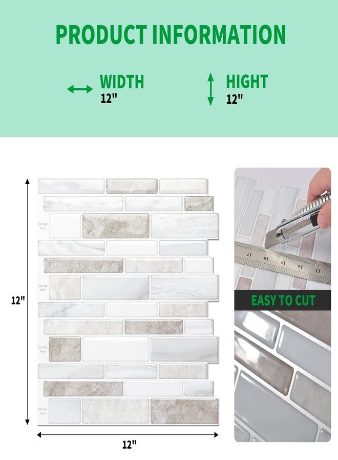 LONGKING 10 Sheet Marble Peel and Stick Backsplash for Kitchen,Self-Adhesive Tile Backsplash for Kitchen, Bathroom, 12" x 12", (Beige & White) - Image 4
