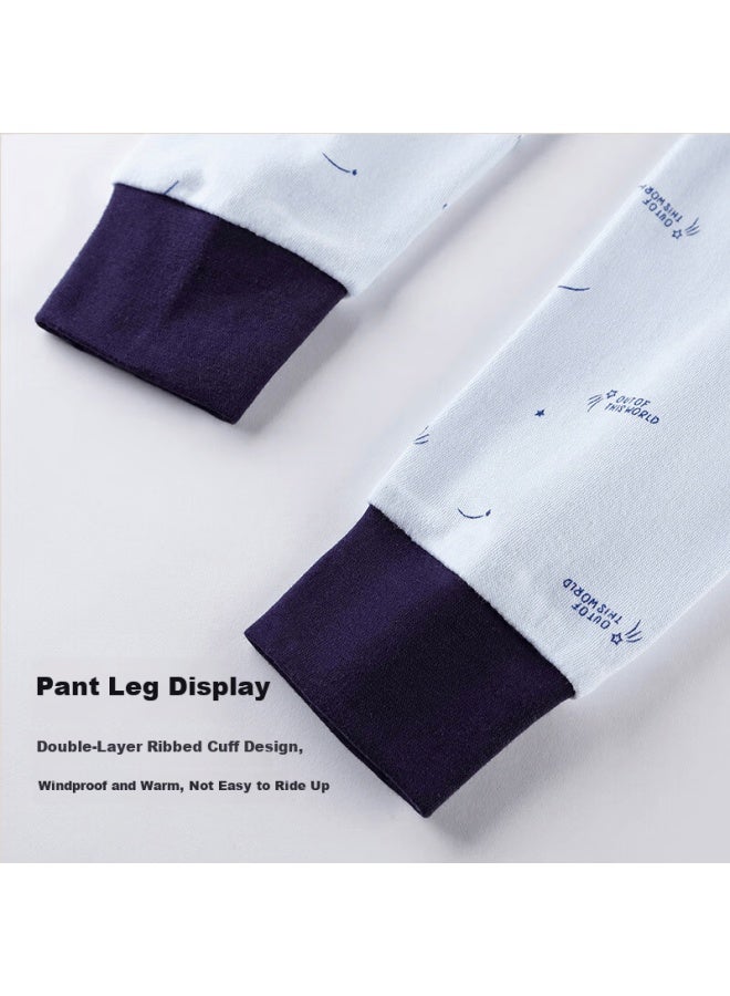 Top melon Dingguagua Boys' Autumn Winter 100% Combed Cotton Thermal Pants Light Blue Letter + Green Elephant 160 - Image 4