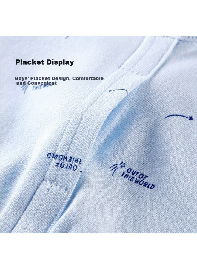 Top melon Dingguagua Boys' Autumn Winter 100% Combed Cotton Thermal Pants Light Blue Letter + Green Elephant 160 - Image 3