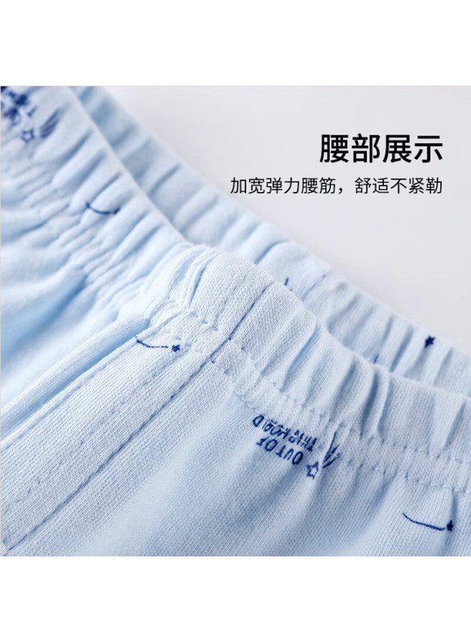 Top melon Dingguagua Boys' Autumn Winter 100% Combed Cotton Thermal Pants Light Blue Letter + Green Elephant 160 - Image 2
