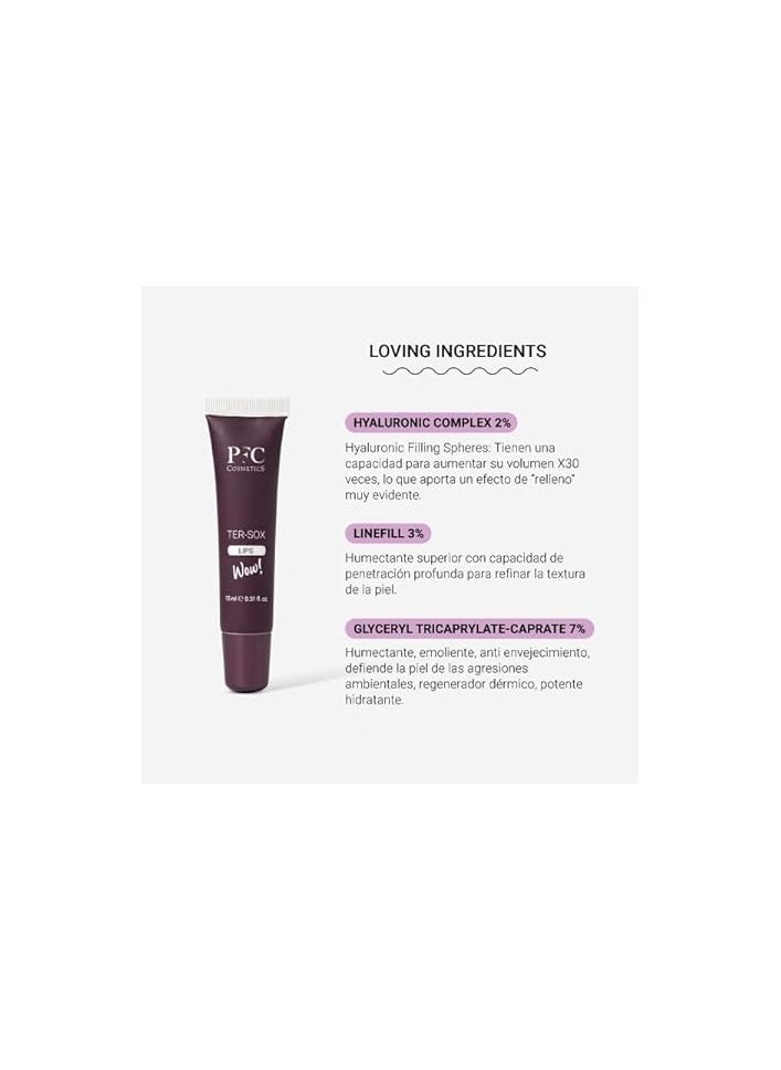 PFC Lip Volumiser Ter Sox Wow Lips 15 ml Talking Balm with Olive Oil Glyceryl Tricaprylate Linefill® Ginseng® and Hyaluronic Filling Balls® for Body Care and Lips