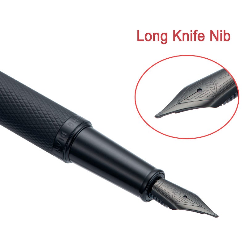 Asvine Hongdian Black Forest Fountain Pen Blade Nib Classic Design Calligraphy Pen with Converter and Metal Pen Case Set - Image 2