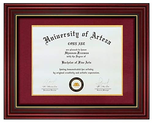 CORE ART 11x14 Diploma Frame Display Certificates 85 x 11 with Red Mat or Documents 11 x 14 without Mat College Degree Wooden Frame with Tempered Glass for Wall and Tabletop DisplayCherry Red