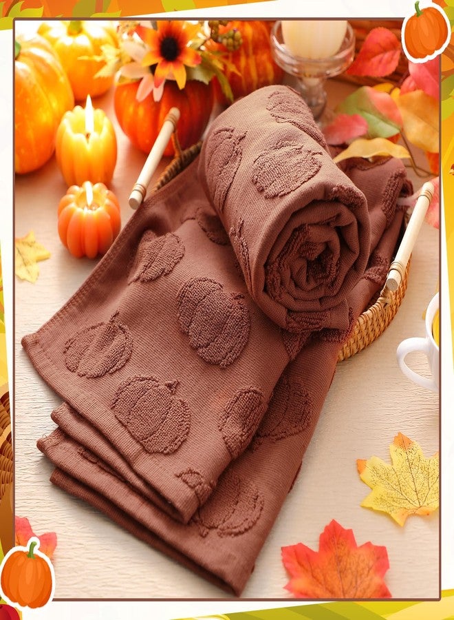Mindsoft 2 Pcs 3D Rust Pumpkin Jacquard Hand Towels for Bathroom Fall Pumpkin Towels Thanksgiving 100% Cotton Soft Absorbent Decorative Weave Bathroom Decor Gift, 13.7 x 29.5 Inch - Image 3