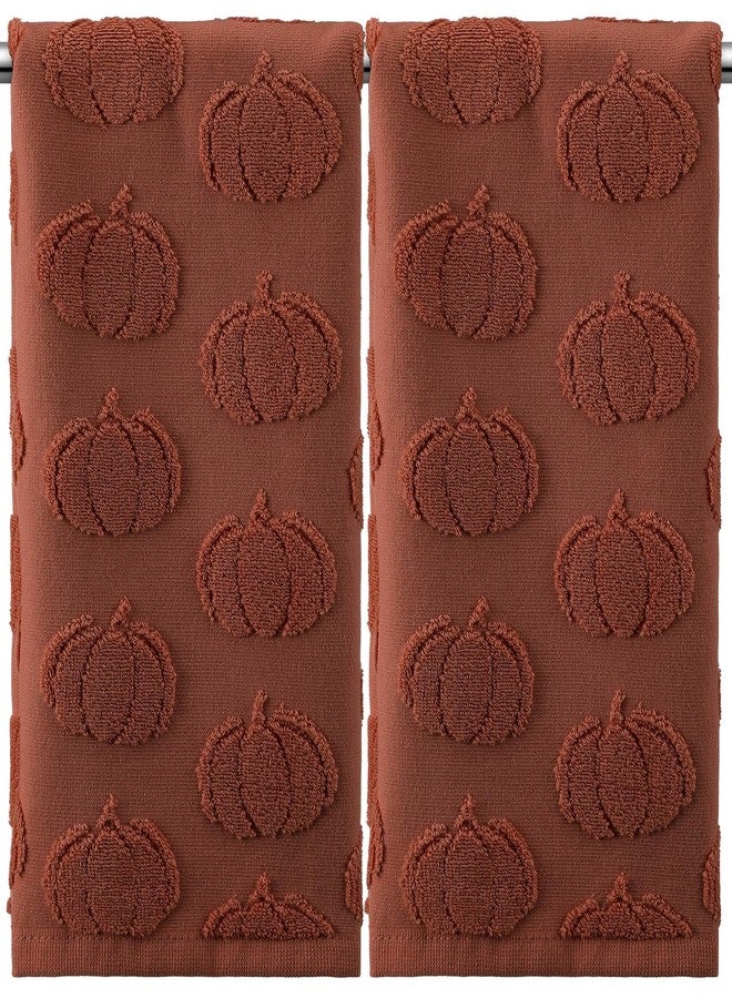 Mindsoft 2 Pcs 3D Rust Pumpkin Jacquard Hand Towels for Bathroom Fall Pumpkin Towels Thanksgiving 100% Cotton Soft Absorbent Decorative Weave Bathroom Decor Gift, 13.7 x 29.5 Inch - Image 1