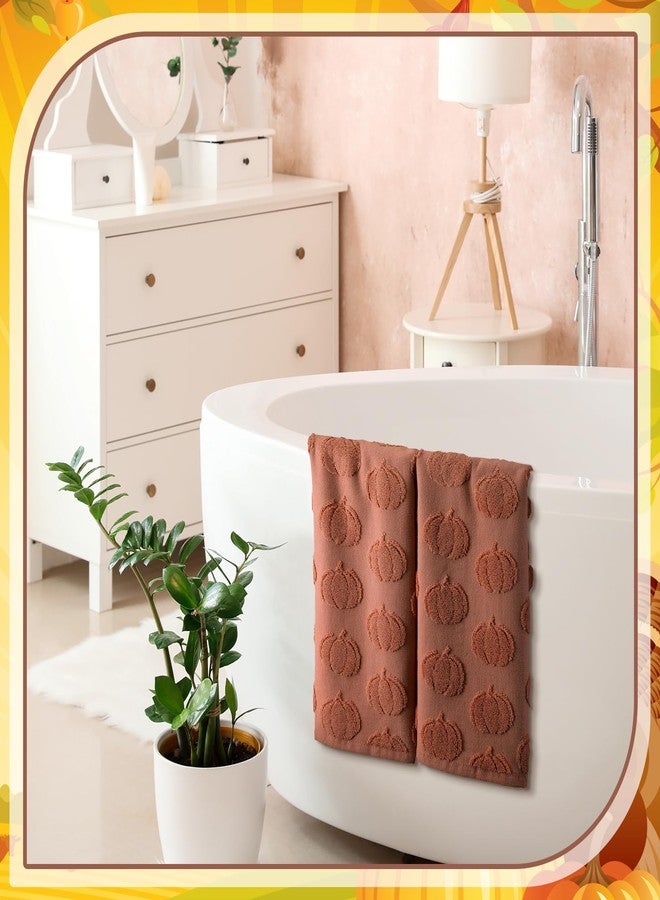 Mindsoft 2 Pcs 3D Rust Pumpkin Jacquard Hand Towels for Bathroom Fall Pumpkin Towels Thanksgiving 100% Cotton Soft Absorbent Decorative Weave Bathroom Decor Gift, 13.7 x 29.5 Inch - Image 5