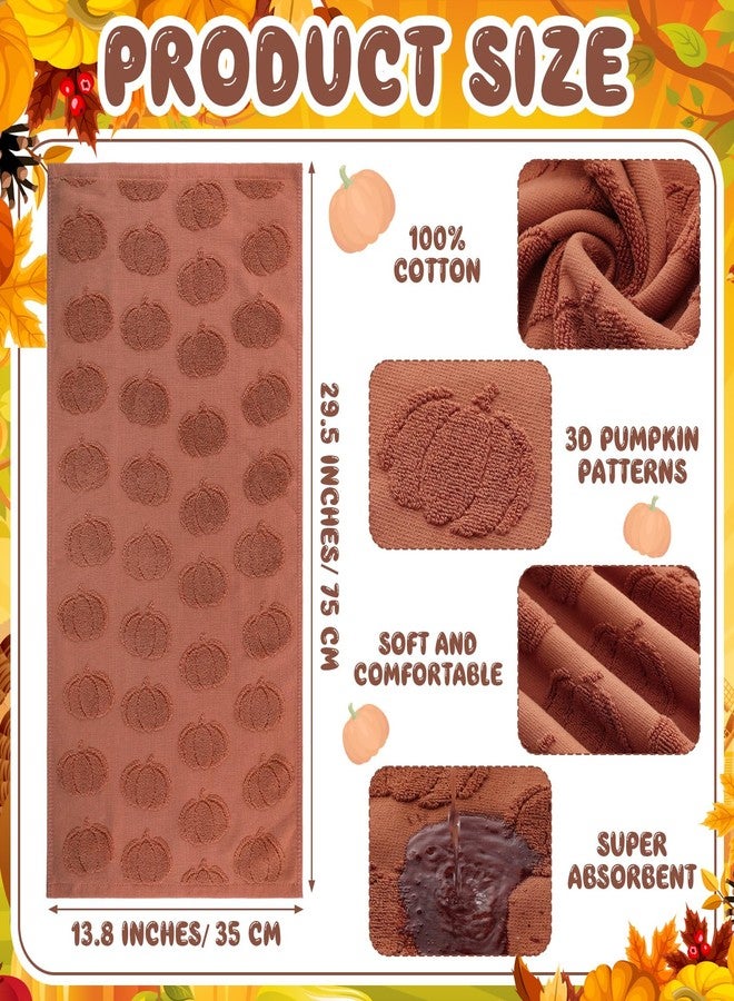 Mindsoft 2 Pcs 3D Rust Pumpkin Jacquard Hand Towels for Bathroom Fall Pumpkin Towels Thanksgiving 100% Cotton Soft Absorbent Decorative Weave Bathroom Decor Gift, 13.7 x 29.5 Inch - Image 2