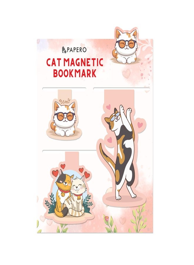 PaperO Cat-Themed Magnetic Bookmarks - Pack of 3 Cute Page Markers for Kids & Book Lovers | Ideal Gift & Fun Magnetic Clips - Image 1