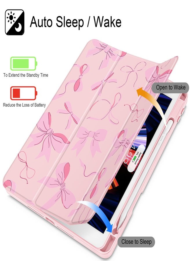 May Chen for iPad 9th Generation with Pencil Holder, iPad 8th/7th Gen Case 10.2-inch, [Penceil Holder] Trifold Stand Auto Wake/Sleep Clear TPU Protection Back Cover, Pink Bows P631 - Image 3
