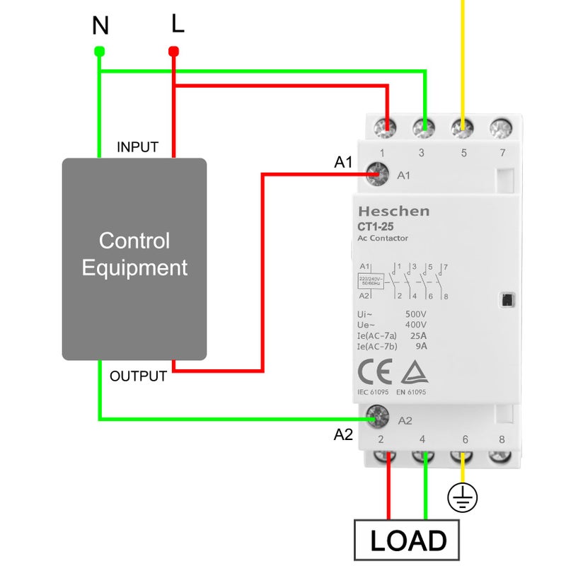 Heschen Household AC Contactor CT1-25 4 Pole Four Normally Open 220V/240V Coil Voltage 35mm DIN Rail Mount - Image 3