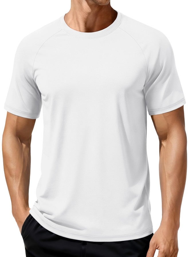 MAGCOMSEN Mens Short Sleeve Dry Fit T-Shirts UPF 80+ Athletic Moisture Wicking Lightweight Workout Running Swim Shirts White L - Image 1