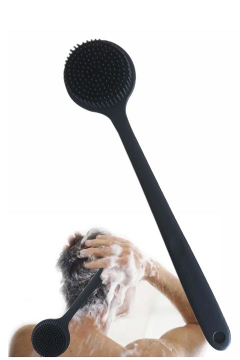 Back Scrubber Body Brush for Shower,Soft Silicone Bath Body Brush with Long Handle Double Sided Brush for Men Women Shower Exfoliating and Massage Black