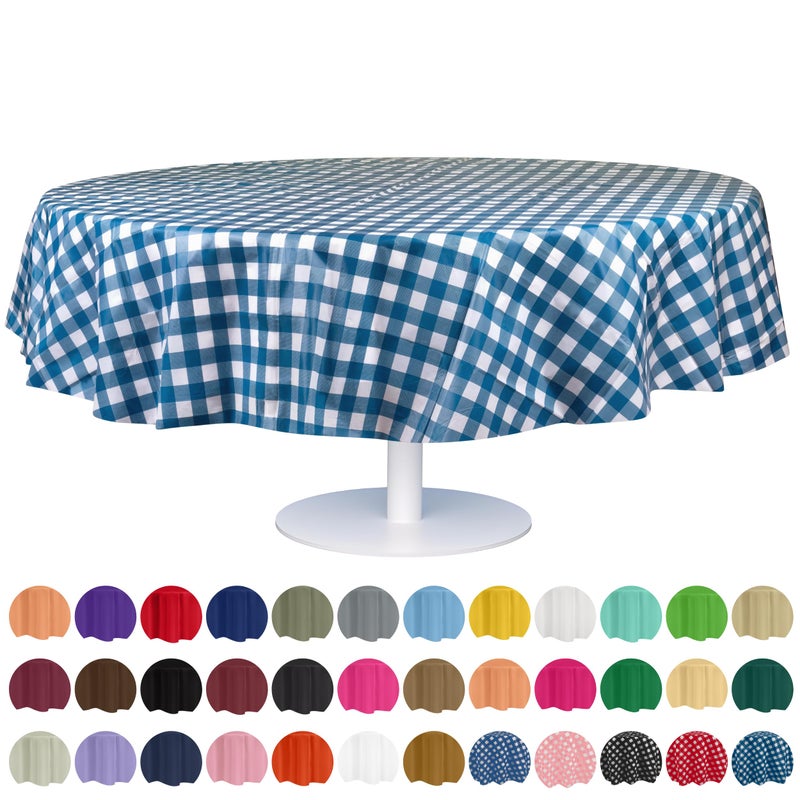 Grandipity Blue Gingham Checkered Plastic Table Cloth Disposable (6 Pk) 84in Round Tablecloth Premium Party Table Cloths Disposable - Perfect Table Cloth Round Cover for Any Table Up to 6 Feet - Image 1