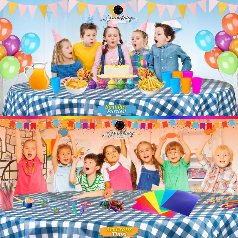 Grandipity Blue Gingham Checkered Plastic Table Cloth Disposable (6 Pk) 84in Round Tablecloth Premium Party Table Cloths Disposable - Perfect Table Cloth Round Cover for Any Table Up to 6 Feet - Image 4