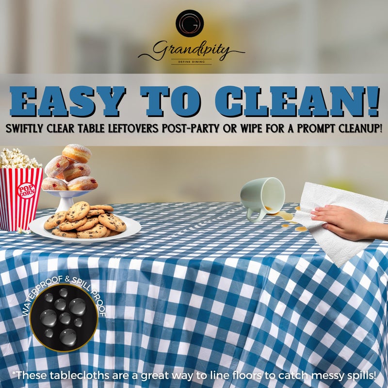 Grandipity Blue Gingham Checkered Plastic Table Cloth Disposable (6 Pk) 84in Round Tablecloth Premium Party Table Cloths Disposable - Perfect Table Cloth Round Cover for Any Table Up to 6 Feet - Image 3