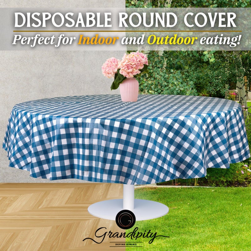Grandipity Blue Gingham Checkered Plastic Table Cloth Disposable (6 Pk) 84in Round Tablecloth Premium Party Table Cloths Disposable - Perfect Table Cloth Round Cover for Any Table Up to 6 Feet - Image 5