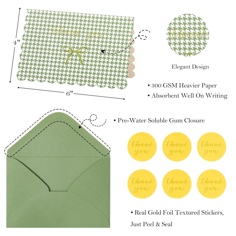 Crisky Thank You Cards with Envelopes,50 Pack Sage Green Thank You Cards Bulk Bow Style for Baby Shower, Birthday, Wedding Decoration Party Favors - Image 2