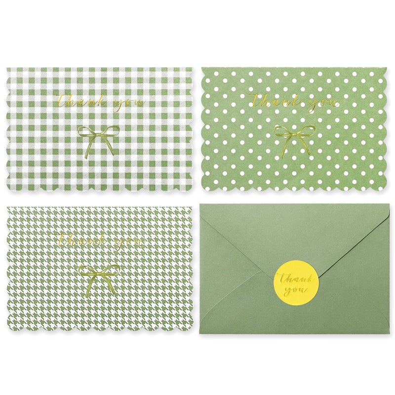 Crisky Thank You Cards with Envelopes,50 Pack Sage Green Thank You Cards Bulk Bow Style for Baby Shower, Birthday, Wedding Decoration Party Favors - Image 1
